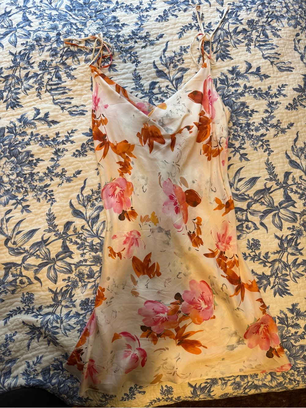 Zara Cream Slip Dress with Pink & Orange Floral Print